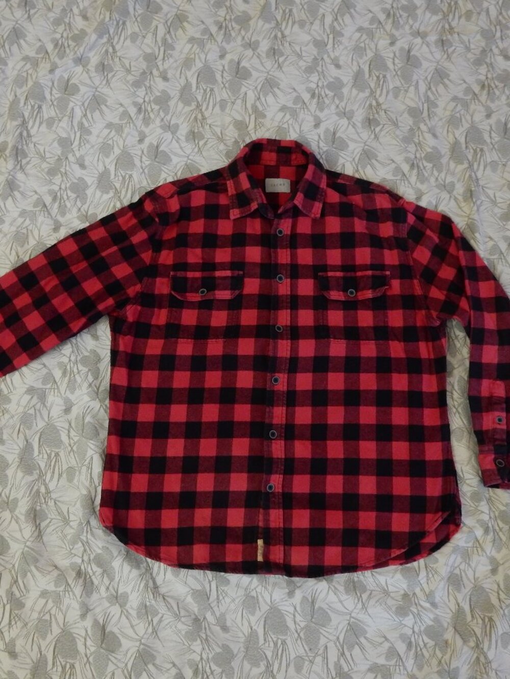 JACHS mens L BUFFALO CHECK HEAVY FLANNEL shirt button down red black gorpcore